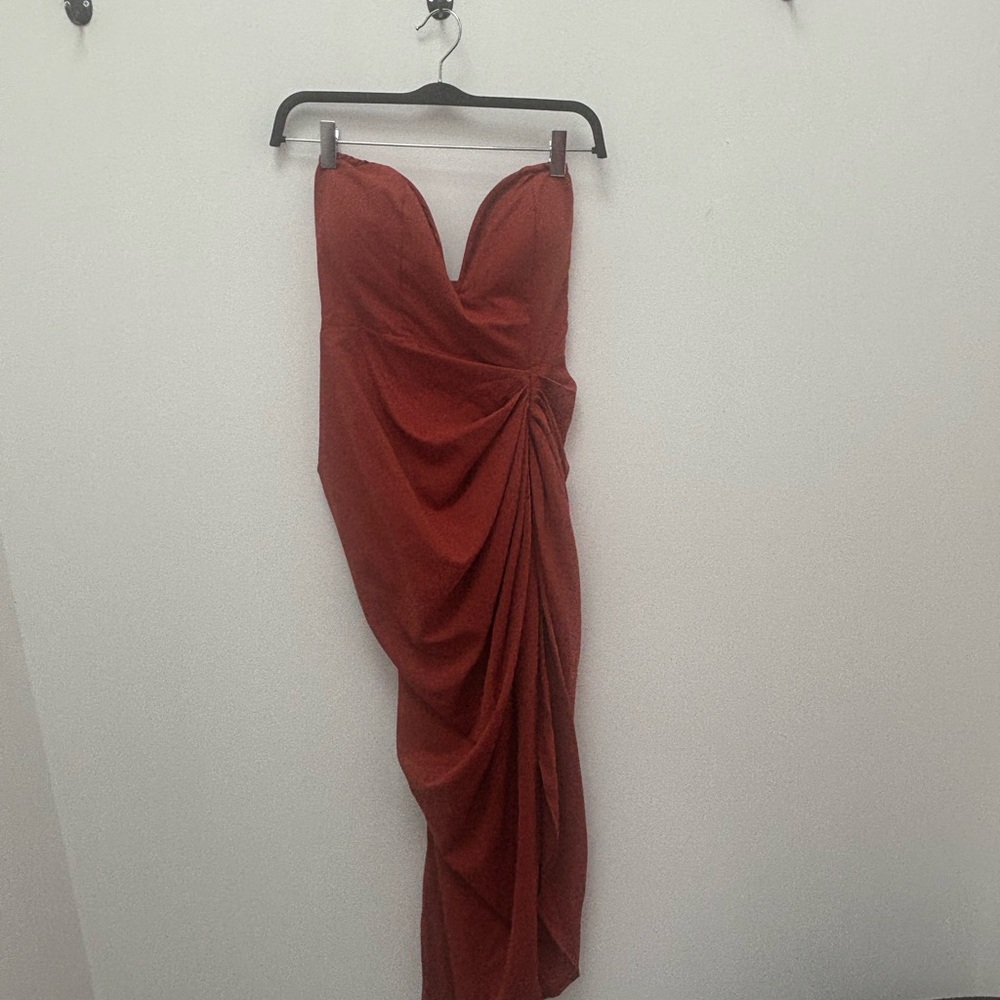 PrettyLittleThing Strapless Orange Dress